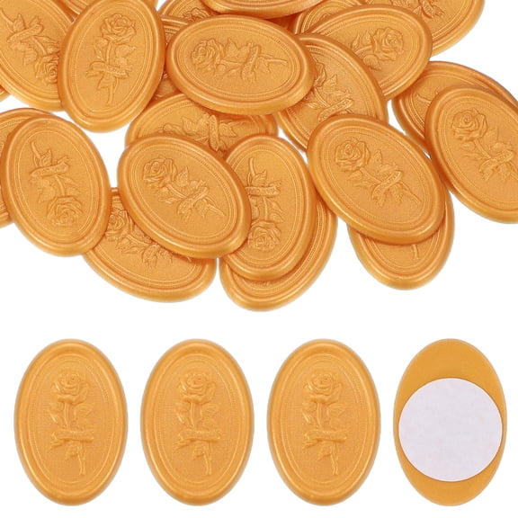 Uxcell 25 Pcs Wax Seal Stickers, Self Adhesive Rose Envelope Seal Stickers, Gold