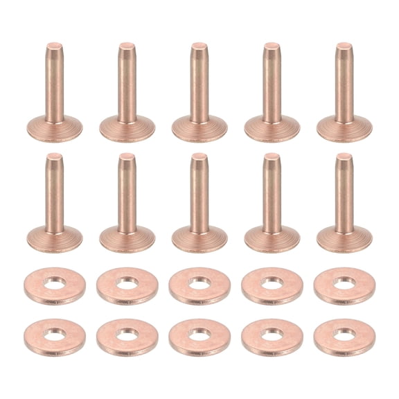 Uxcell 25 Set 10x3.3x14mm Solid Copper Rivets and Burrs Leather Fastener, Copper Tone