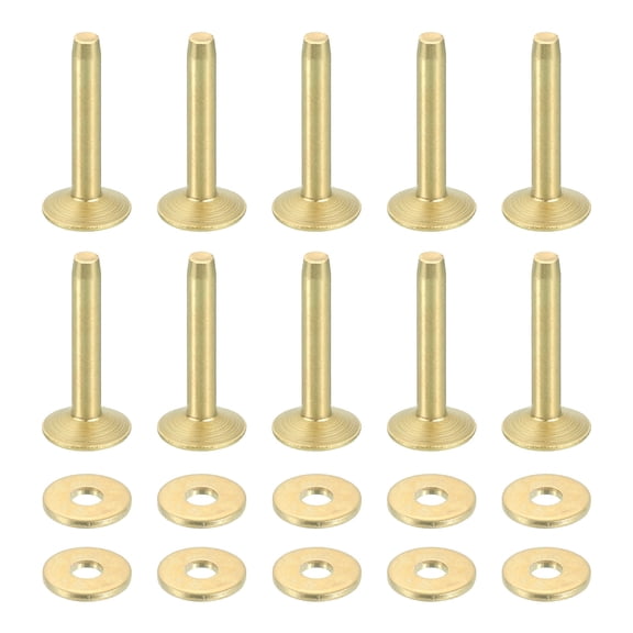 Uxcell 25 Set 10x3.3x19mm Solid Copper Rivets and Burrs Leather Fastener, Gold Tone