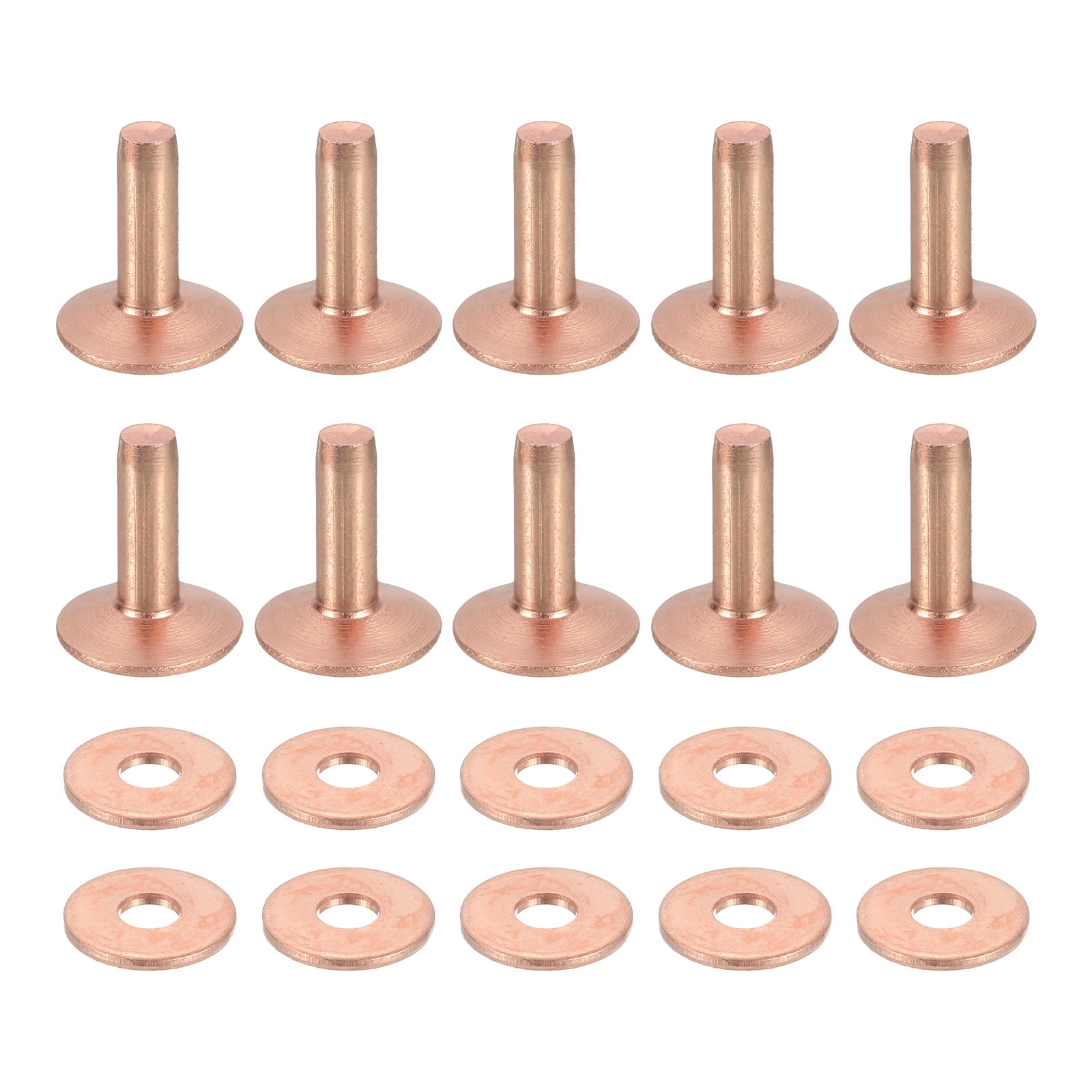 Uxcell 25 Set 12x4x12mm Solid Copper Rivets and Burrs Leather Fastener ...
