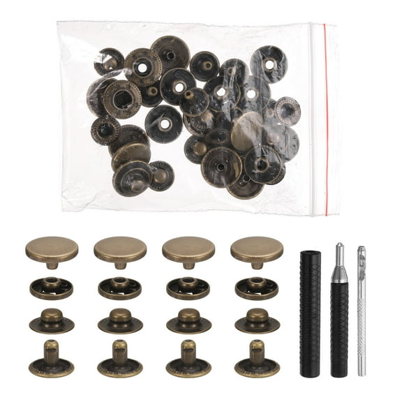 Uxcell 25 Set Leather Snap Fasteners Kit 12.5mm Metal Button Snaps Press Studs Leather Rivets Snaps with 3 Setter Tools, Bronze