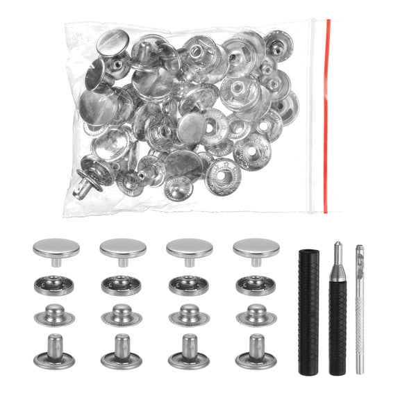Uxcell 25 Set Leather Snap Fasteners Kit 12.5mm Metal Button Snaps Press Studs Leather Rivets Snaps with 3 Setter Tools, White