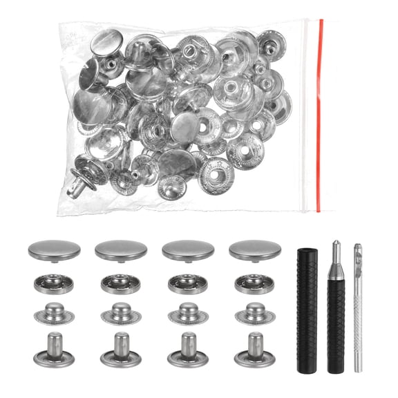Uxcell 25 Set Leather Snap Fasteners Kit 17mm Metal Button Snaps Press Studs Leather Rivets Snaps with 3 Setter Tools, White