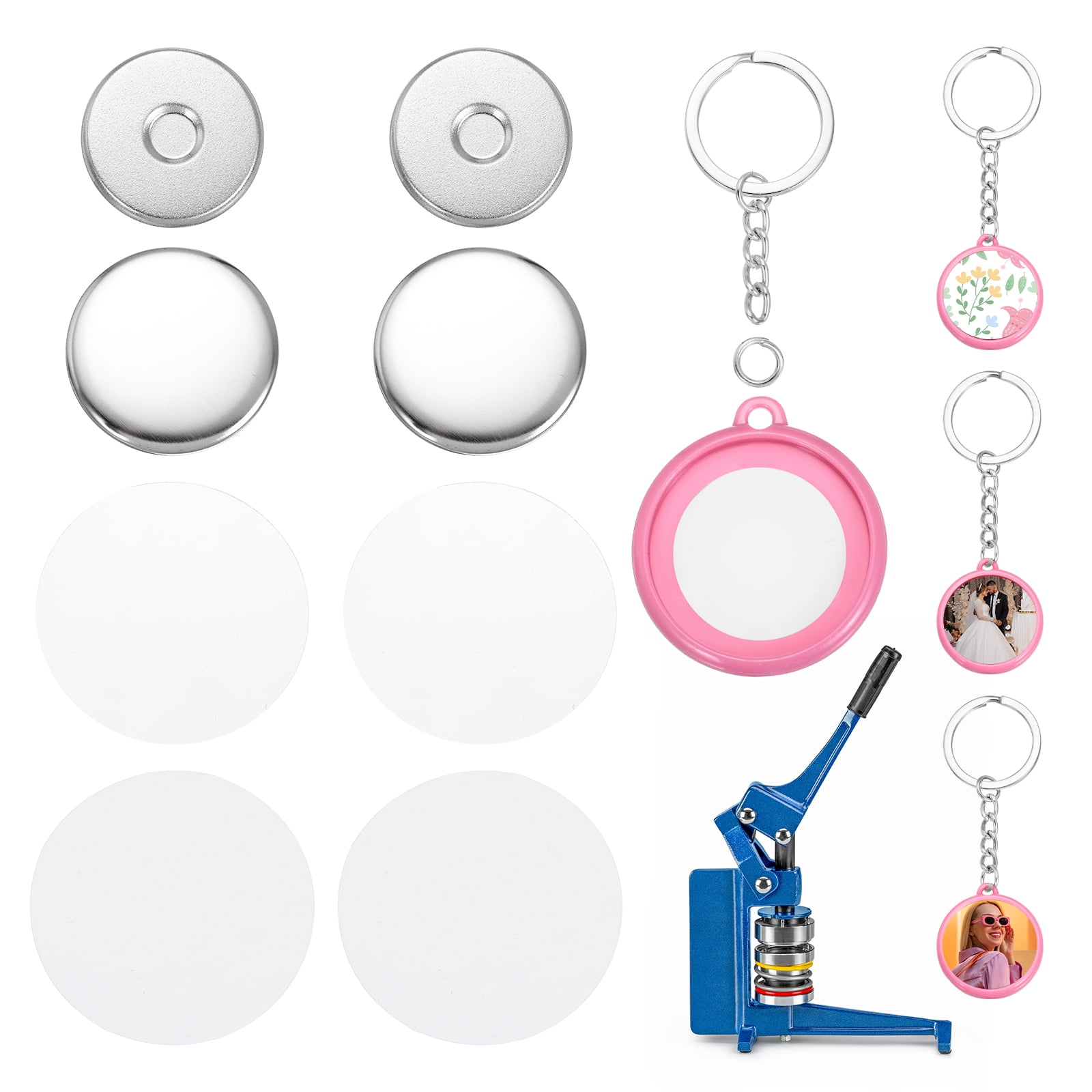 Uxcell 25 Sets Button Maker Supplies 25mm / 0.98 Inch Blank Badge Button Parts Badge Parts with Blank Paper for Hand Press Crafts Making Double-Sided Keychain, Pink