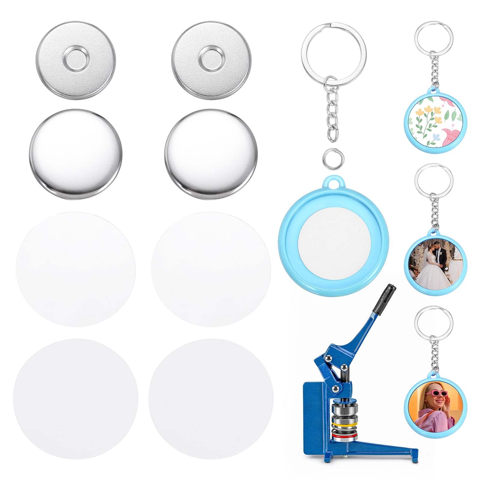 Uxcell 25 Sets Button Maker Supplies 37mm / 1.46 Inch Blank Badge Button Parts Badge Parts with Blank Paper for Hand Press Crafts Making Double-Sided Keychain, Blue