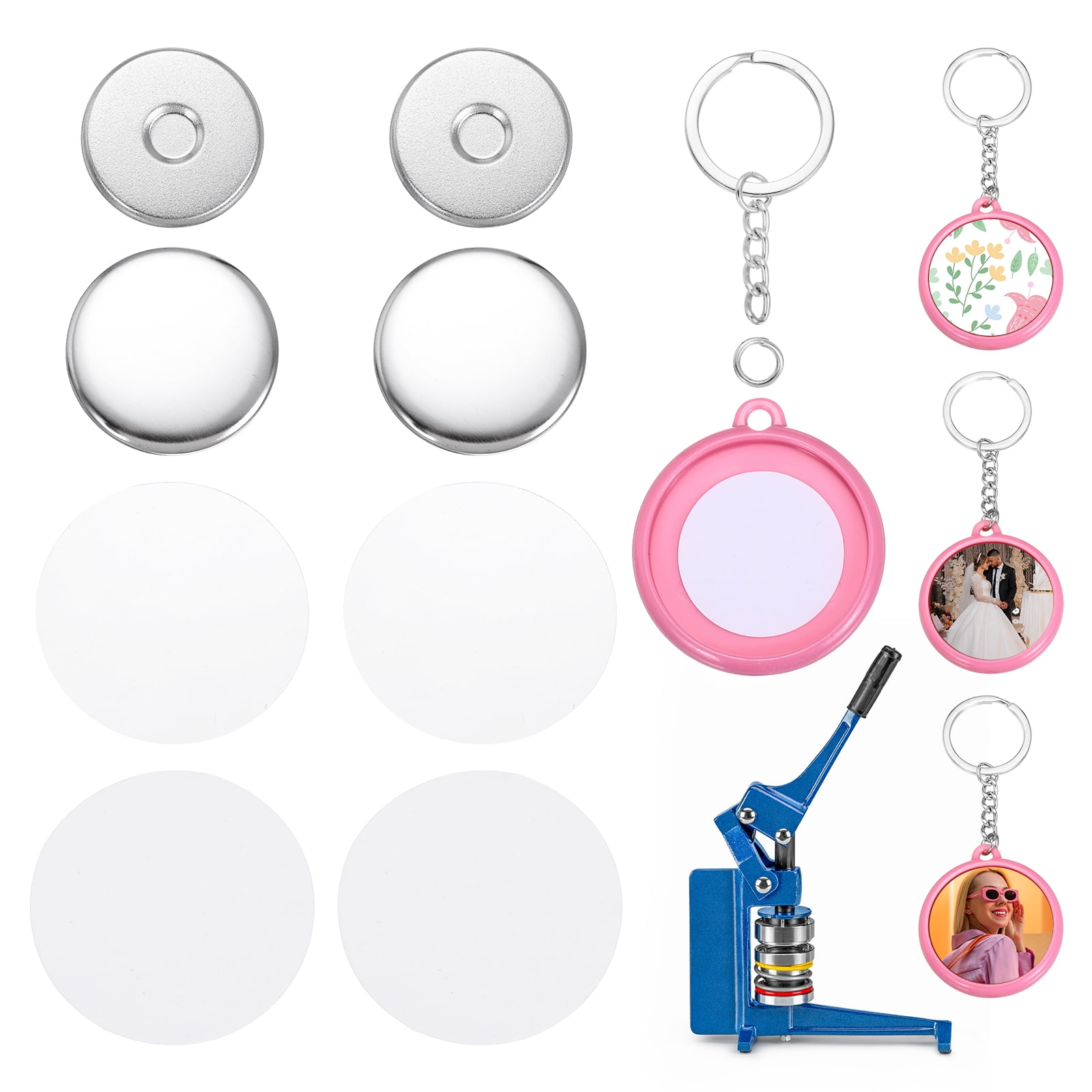 Uxcell 25 Sets Button Maker Supplies 37mm / 1.46 Inch Blank Badge Button Parts Badge Parts with Blank Paper for Hand Press Crafts Making Double-Sided Keychain, Pink