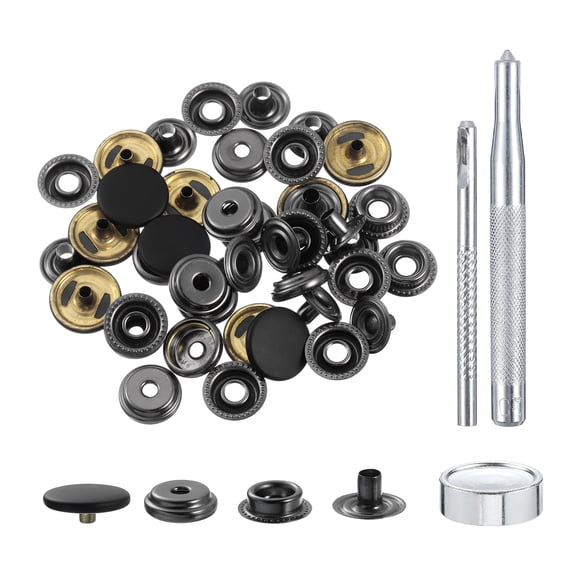 Uxcell 25 Sets Copper Snap Buttons, Press Buttons with 3 Setting Tools, 15mm, Black