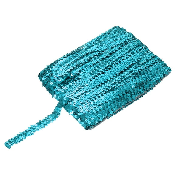 Uxcell 25 Yards 0.8 Inch Elastic Sequins Trim Flat Sequin Strip Paillette Fabric Ribbon for Crafts DIY Fringe Sewing Lake Blue