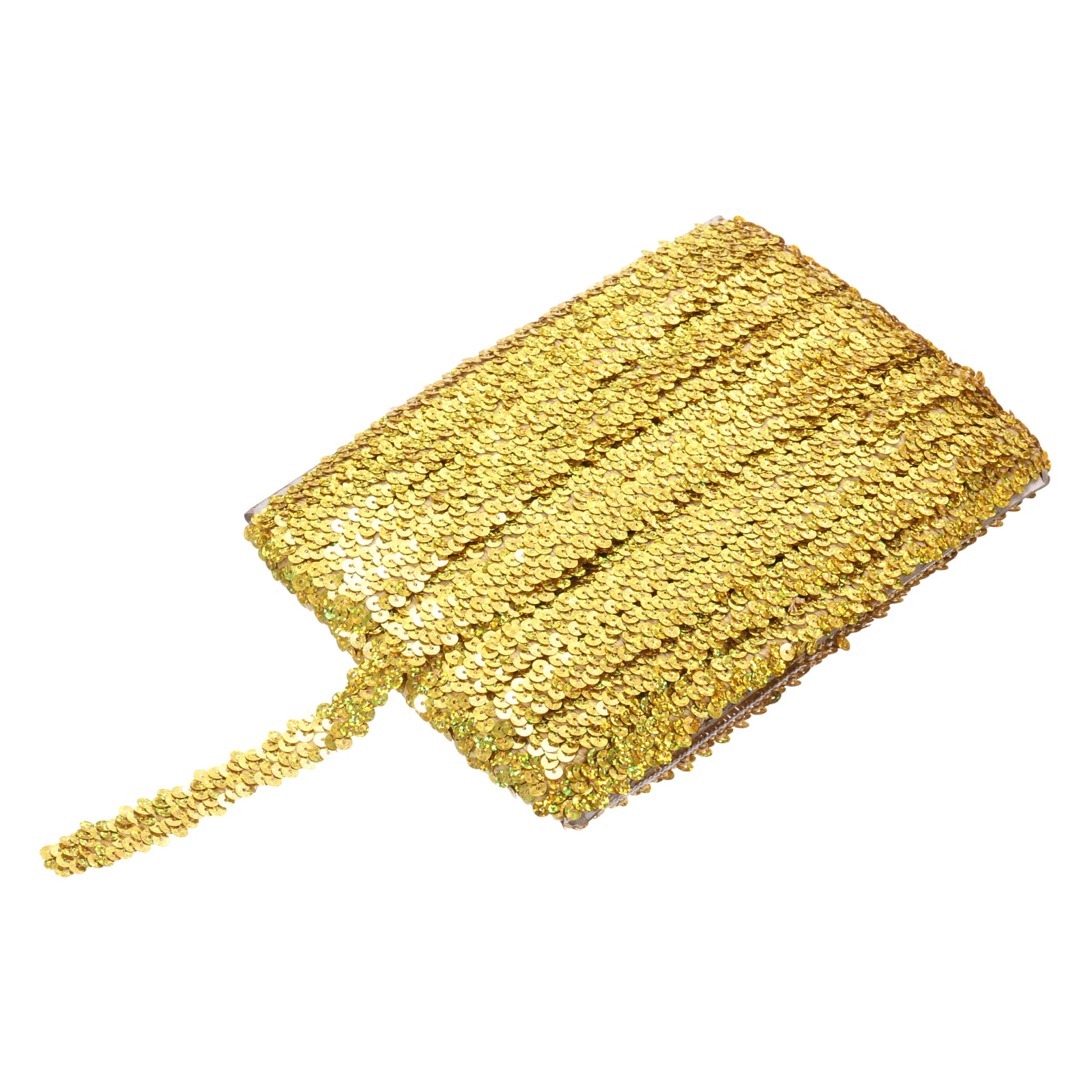 Uxcell 25 Yards 0.8 Inch Elastic Sequins Trim Flat Sequin Strip Paillette Fabric Ribbon for Crafts DIY Fringe Sewing Laser Gold