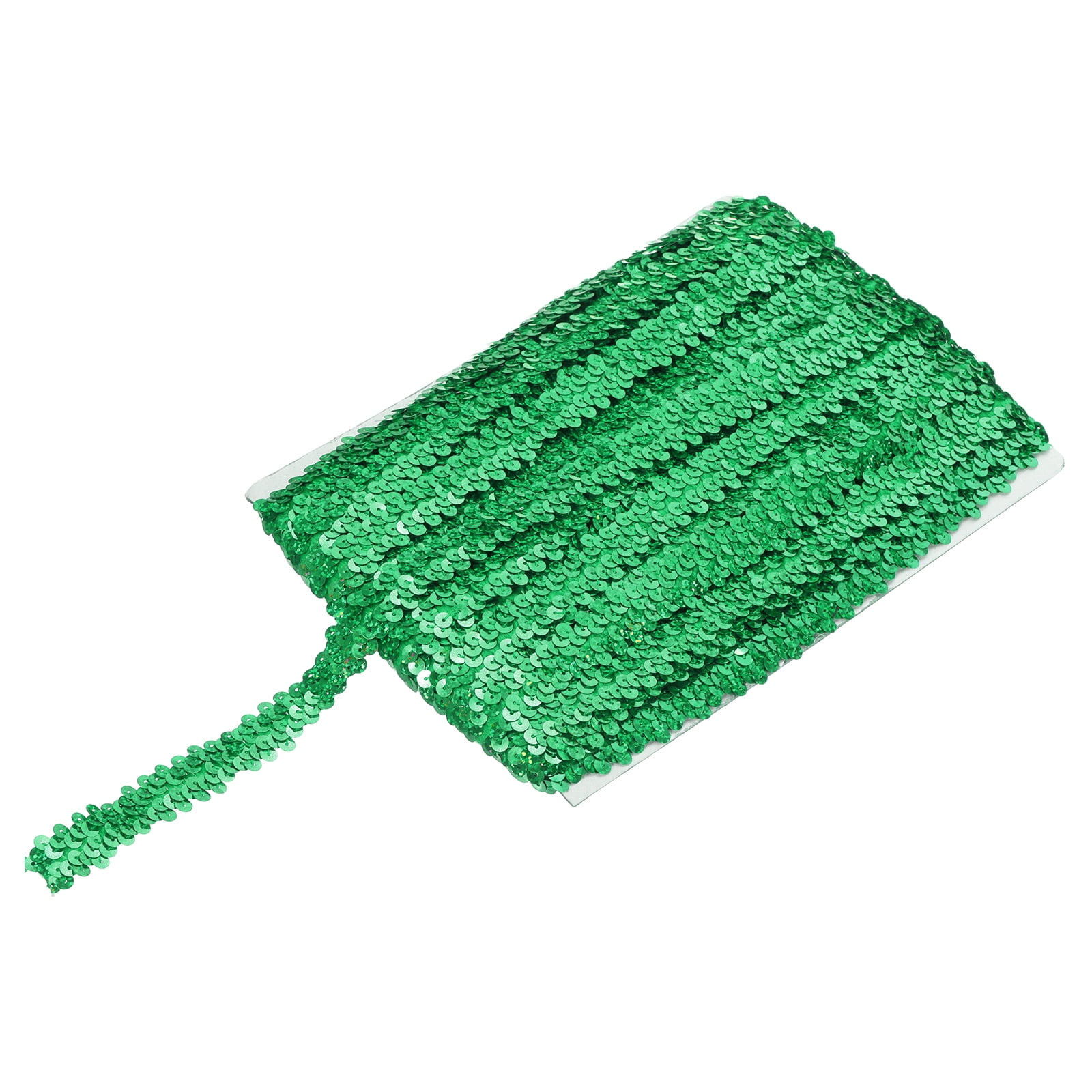 Uxcell 25 Yards 0.8 Inch Elastic Sequins Trim Flat Sequin Strip Paillette Fabric Ribbon for Crafts DIY Fringe Sewing Laser Green