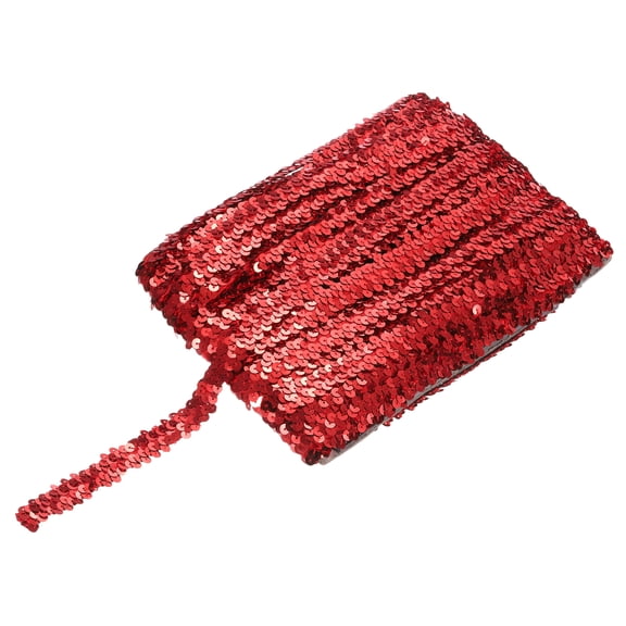Uxcell 25 Yards 0.8 Inch Elastic Sequins Trim Flat Sequin Strip Paillette Fabric Ribbon for Crafts DIY Fringe Sewing Red