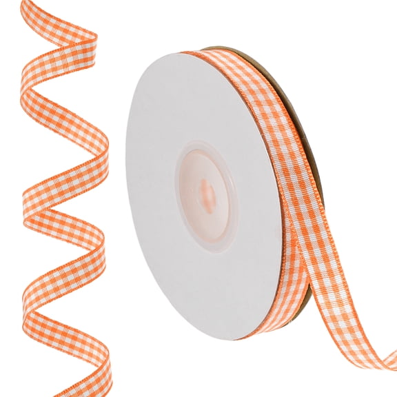 Uxcell 25 Yards x 0.4" Plaid Ribbon, Orange Gingham Ribbon Gift Wrapping Ribbon for Thanksgiving Bow Wreath Craft Birthday Wedding
