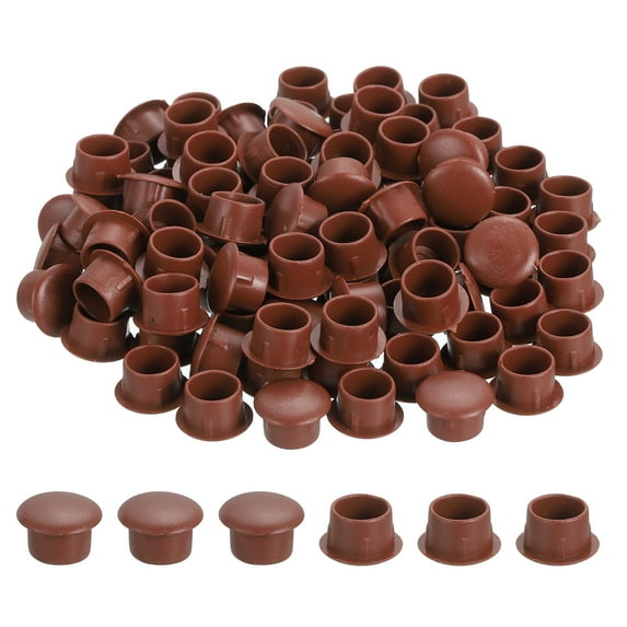 Uxcell 250Pcs Plastic Hole Plugs, 1/2" x 5/16"(DxH) Hole Cover Tubing End Cap for Round Holes(10mm), Cabinet Furniture Cupboard Shelves, Red Brown