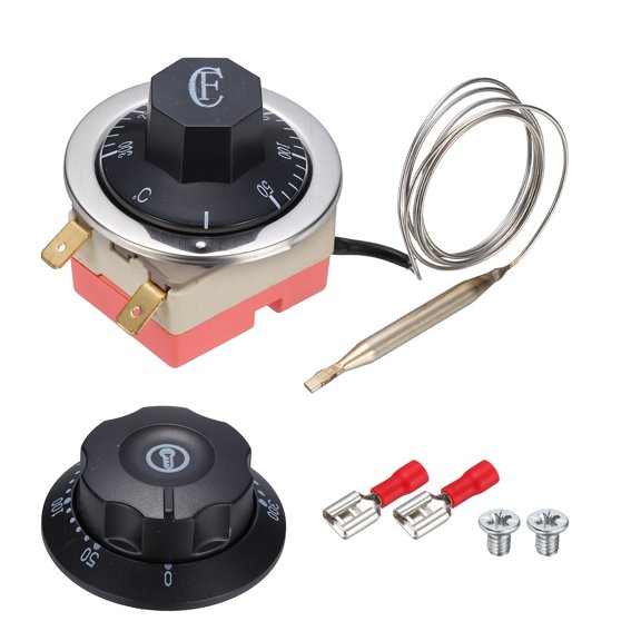 Uxcell 250V 16A 50-300C Temperature Control Switch Capillary Thermostat, Liquid Expansion Thermostat with 4 Screws 2 Terminals 0.7m/27.6" Capillary for Oven Fryer Industrial Heater Refrigerator