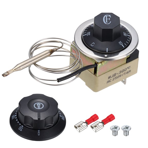 Uxcell 250V 16A 50-300C Temperature Control Switch Capillary Thermostat, Liquid Expansion Thermostat with 4 Screws 3 Terminals 0.7m/27.6" Capillary for Oven Fryer Industrial Heater Refrigerator