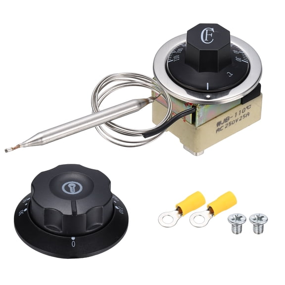 Uxcell 250V 25A 30-110C Temperature Control Switch Capillary Thermostat, Liquid Expansion Thermostat with 6 Screws 2 Terminals 0.7m/27.6" Capillary for Oven Fryer Industrial Heater Refrigerator