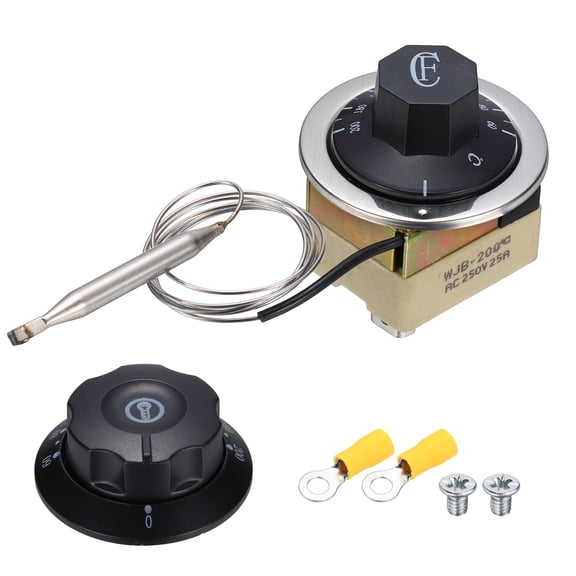 Uxcell 250V 25A 60-200C Temperature Control Switch Capillary Thermostat, Liquid Expansion Thermostat with 6 Screws 2 Terminals 0.7m/27.6" Capillary for Oven Fryer Industrial Heater Refrigerator