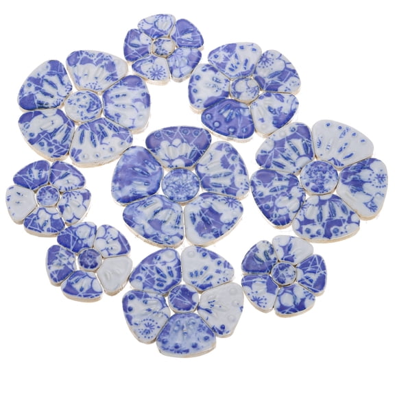 Uxcell 250g/0.55 lbs Flower Ceramics Mosaic Tiles, 3.5 - 6 cm Bulk Stained Pieces, White/Dark Blue