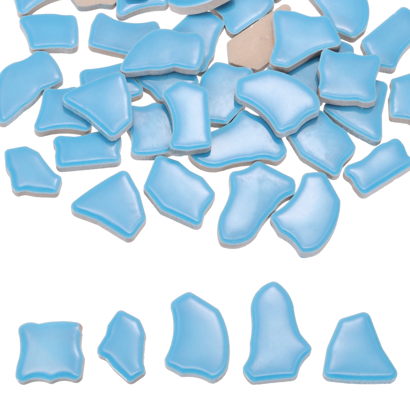 Uxcell 250g/0.55LB Irregular Ceramics Mosaic Tiles, 0.79"-1.57" Mosaic Stained Tile Broken Porcelain Pieces Stones Bulk for DIY Craft Making Vases Home Decoration, Lake Blue
