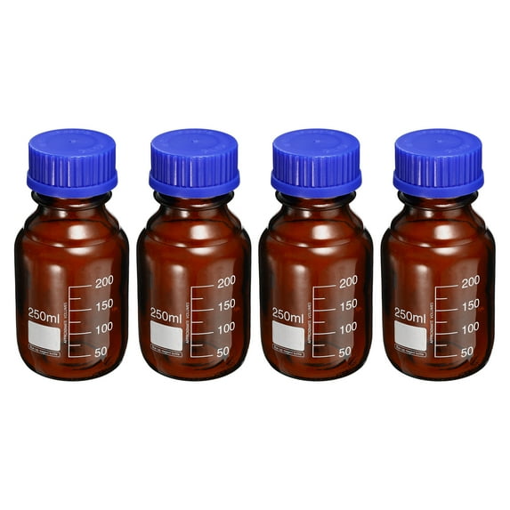 Uxcell 250mL Amber Reagent Media Graduated Glass Storage Bottle Blue Cap 4 Pack