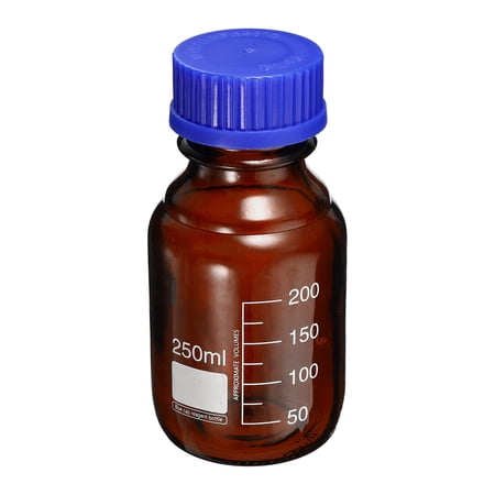 Uxcell 250mL Amber Reagent Media Graduated Glass Storage Bottle Blue Cap