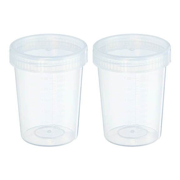 Uxcell 250mL Plastic Sample Cups Sample Containers Leak Proof Screw Cap for Lab Home Clear 2 Pack