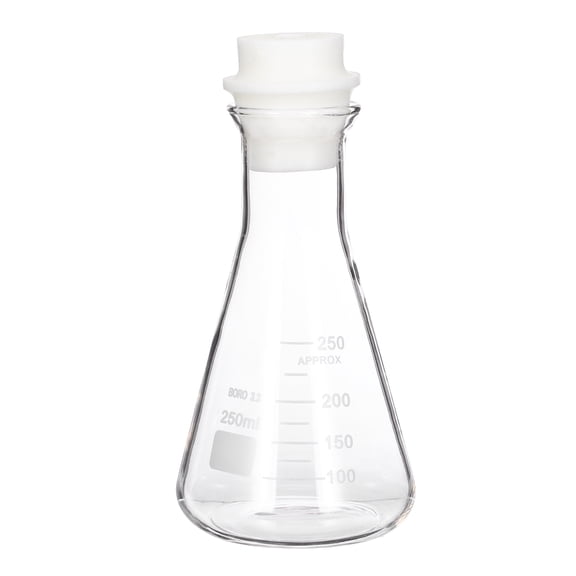 Uxcell 250ml 8.5oz Wide Mouth Erlenmeyer Flask, 3.3 Borosilicate Glass Conical Flask with Sand Core Silicone Stopper Graduated Flasks Printed Scale for Laboratory, Clear