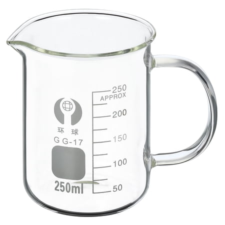 Uxcell 250ml Glass Beaker with Handle, 3.3 Borosilicate Graduated Lab Measuring Cups