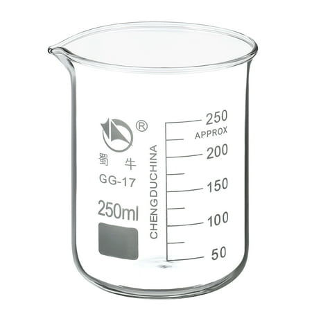 Uxcell 250ml Low Form Glass Beaker, 3.3 Borosilicate Graduated Lab Measuring Cups