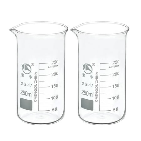 Uxcell 250ml Tall Form Glass Beaker 3.3 Borosilicate Graduated Lab Measuring Cups 2 Pack