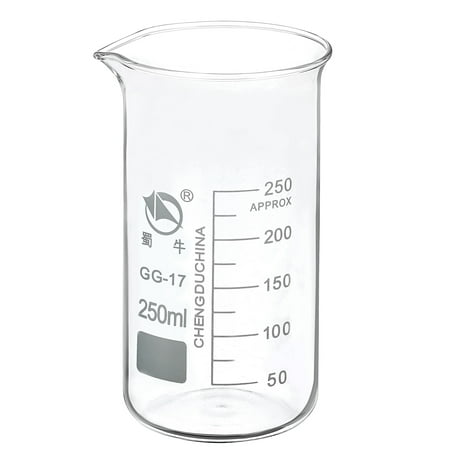 Uxcell 250ml Tall Form Glass Beaker, 3.3 Borosilicate Graduated Lab Measuring Cups