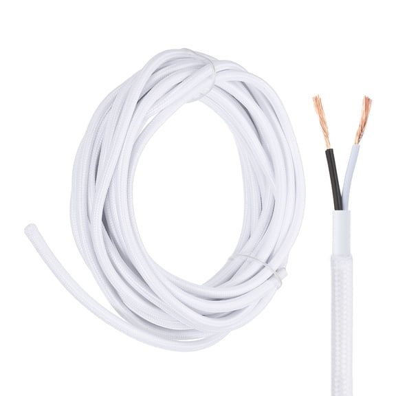 Uxcell 25Ft Cloth Covered Lamp Wire, UL Listed 18AWG 2 Conductor Fabric Vintage Industrial Cord, 300V SVT Braided Electrical Wire for DIY Lamp Parts Lighting Project, White