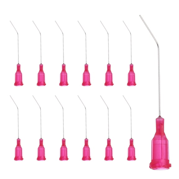 Uxcell 25Ga Angled Dispensing Needles, 25Pcs 1.5Inch 45 Curved Industrial Blunt Tip Dispensing Needle Tips with Luer Lock Needle for Refilling Liquid Inks Adhesive Glue Oil, Red