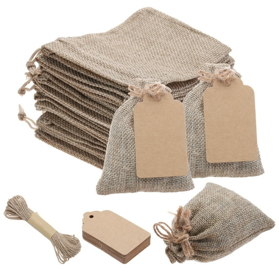 Uxcell 25PCS 3.5"x 4.7" Burlap Gift Bags with Drawstring and 25PCS Gift Tags & String for Wedding, Jewelry Pouches