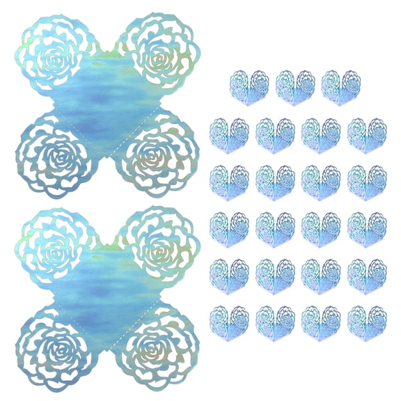 Uxcell 25PCS Truffle Wrappers, 4 Inch Mirror Paper Chocolate Candy Wrappers Rose Hollow Out Dessert Tray Square Baking Cups for Wedding Birthday Party Dessert Shops, Blue