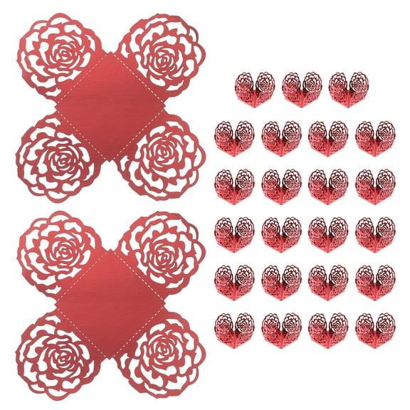 Uxcell 25PCS Truffle Wrappers, 4 Inch Mirror Paper Chocolate Candy Wrappers Rose Hollow Out Dessert Tray Square Baking Cups for Wedding Birthday Party Dessert Shops, Red