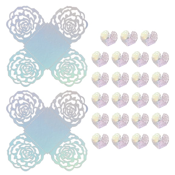 Uxcell 25PCS Truffle Wrappers, 4 Inch Mirror Paper Chocolate Candy Wrappers Rose Hollow Out Dessert Tray Square Baking Cups for Wedding Birthday Party Dessert Shops, Iridescent Color