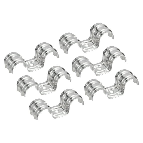 Uxcell 25Pack 13/16 Inch Stainless Steel Double Line Clamps One Hole Rigid Pipe Strap