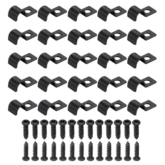 Uxcell 25Pcs 10mm(3/8") One Hole Pipe Strap, Rigid U Brackets Conduit Clamp Heavy Duty Carbon Steel Pipe Strap Clip with Self-Tapping Screws for Fixing Tube Cable Wire Cord, Black