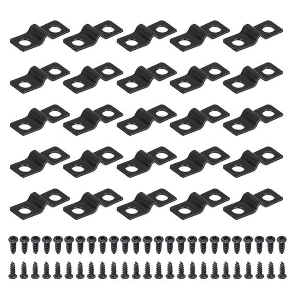 Uxcell 25Pcs 3mm(1/8") Two Hole Pipe Strap, Rigid U Brackets Conduit Clamp Heavy Duty Carbon Steel Pipe Strap Clip with Self-Tapping Screws for Fixing Tube Cable Wire Cord, Black