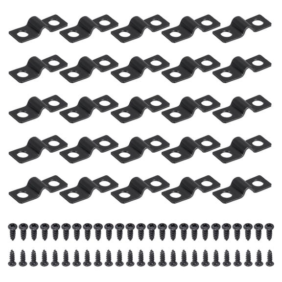 Uxcell 25Pcs 4mm(3/16") Two Hole Pipe Strap, Rigid U Brackets Conduit Clamp Heavy Duty Carbon Steel Pipe Strap Clip with Self-Tapping Screws for Fixing Tube Cable Wire Cord, Black