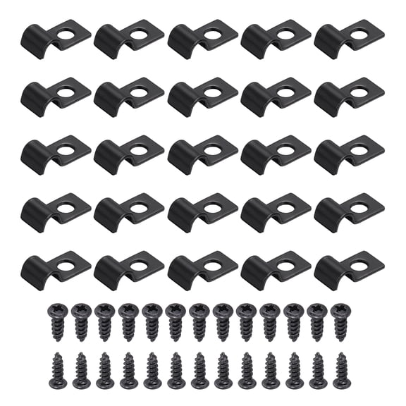 Uxcell 25Pcs 5mm(3/16") One Hole Pipe Strap, Rigid U Brackets Conduit Clamp Heavy Duty Carbon Steel Pipe Strap Clip with Self-Tapping Screws for Fixing Tube Cable Wire Cord, Black