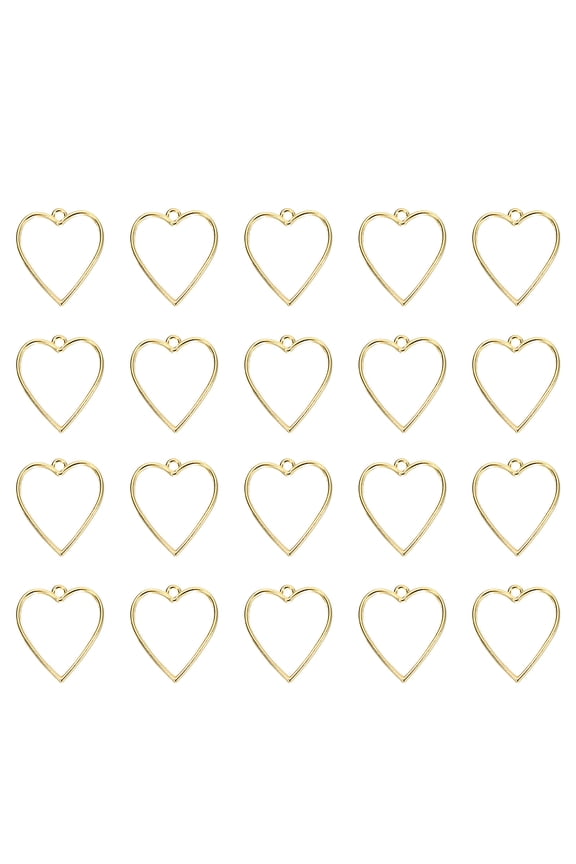 25Pcs Alloy Open Bezel Pendants, Heart Hollow Frame Pendant Geometric Open Back Frame Pendant, Gold Tone