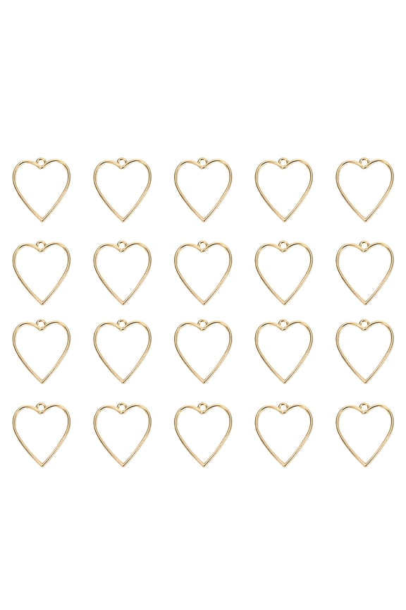 25Pcs Alloy Open Bezel Pendants, Heart Hollow Frame Pendant Geometric Open Back Frame Pendant, Rose Gold Tone