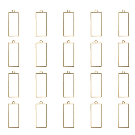 Uxcell 25Pcs Alloy Open Bezel Pendants, Rectangle Hollow Frame Pendant Geometric Open Back Frame Pendant, Gold Tone