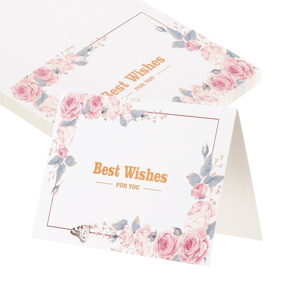 Uxcell 25Pcs Best Wishes Cards, 3.7"x5.5" Floral Folded Blank Cardstock, Thank You Notes for Greeting Cards Wedding Graduation Birthday DIY Craft Invitations, Butterfly Rose Style