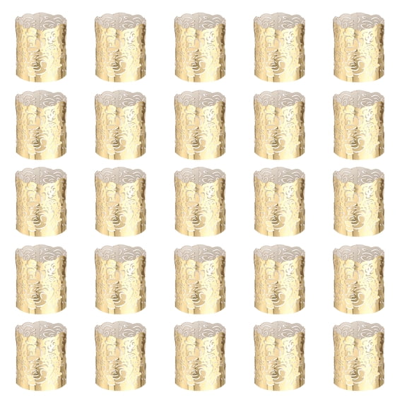 Uxcell 25Pcs Candle Wraps, Laser Cut Votive Candles Holder Wraps for LED Tealight Candles, Tea Light Wrap Lampshade for Elegant Festival Birthday Wedding, European Design Reflective Gold