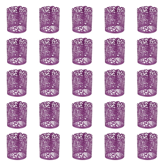 Uxcell 25Pcs Candle Wraps, Laser Cut Votive Candles Holder Wraps for LED Tealight Candles, Tea Light Wrap Lampshade for Elegant Festival Birthday Wedding, Leaf Pattern Deep Purple