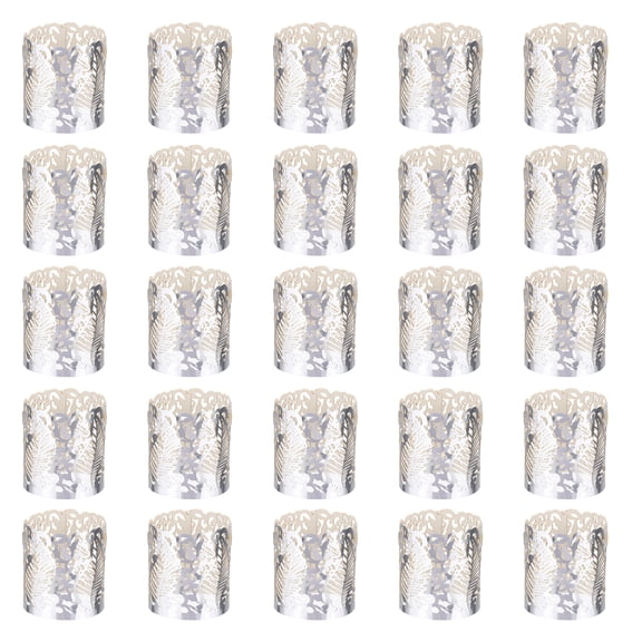 Uxcell 25Pcs Candle Wraps, Laser Cut Votive Candles Holder Wraps for LED Tealight Candles, Tea Light Wrap Lampshade for Elegant Festival Birthday Wedding, Leaf Pattern Reflective Silver
