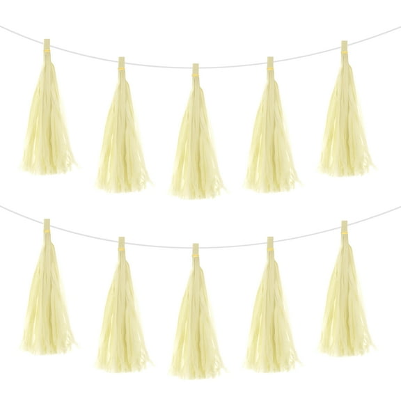 Uxcell 25Pcs Cream Tassel Garland Banner w Rope for Wedding Birthday Party Decoration